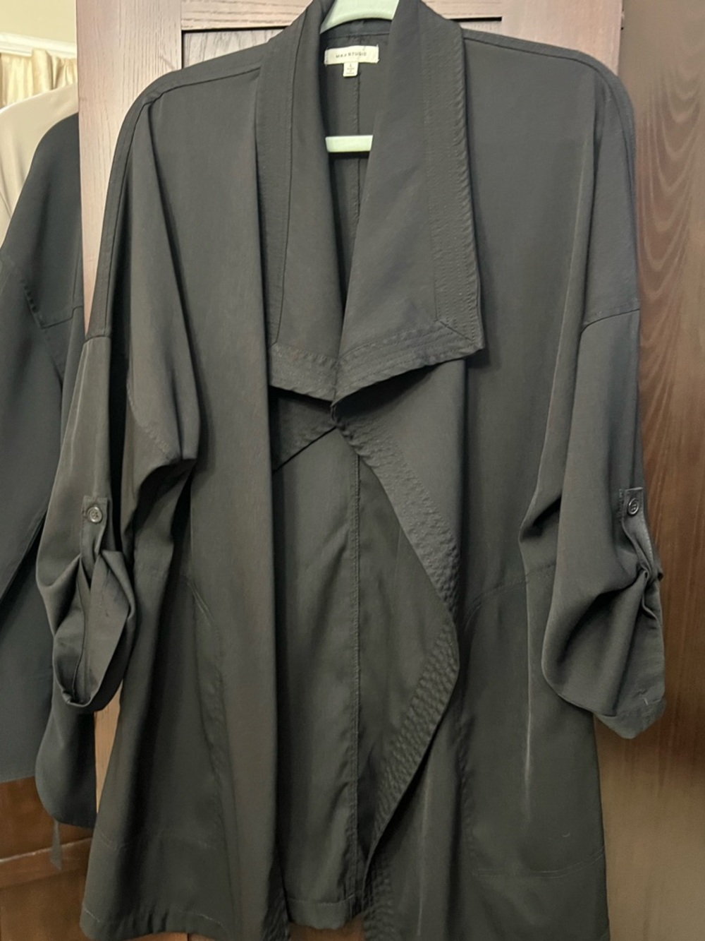 Max Studio Black Draped Open Front Jacket sz L